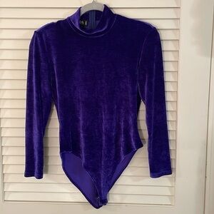 Escada Margaretha Ley Purple Textural Velvet Mock Double Snap Bodysuit